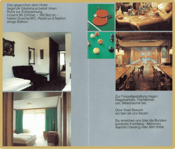 Historischer Hotelprospekt mit Zimmer- und Restaurantansichten